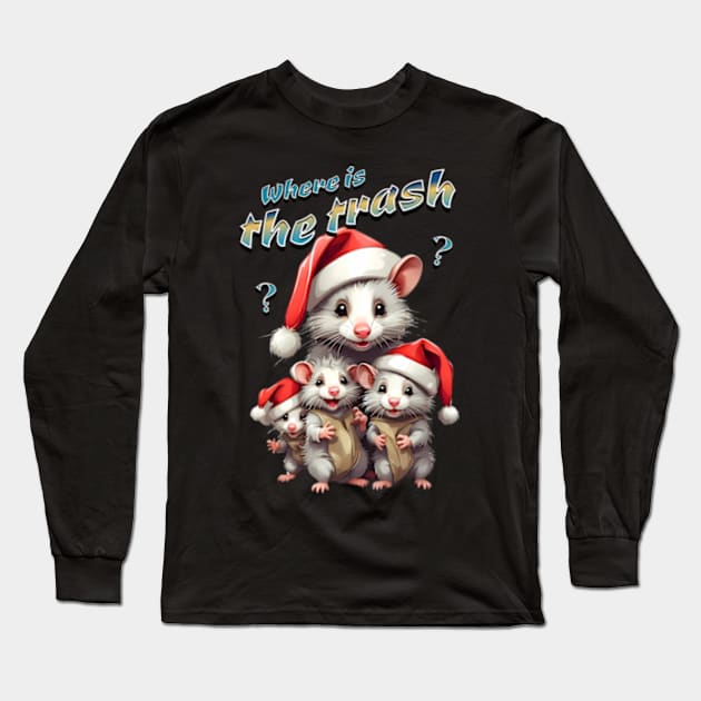 Funny Santa Opossums looking for trash Long Sleeve T-Shirt by BrisaArtPrints